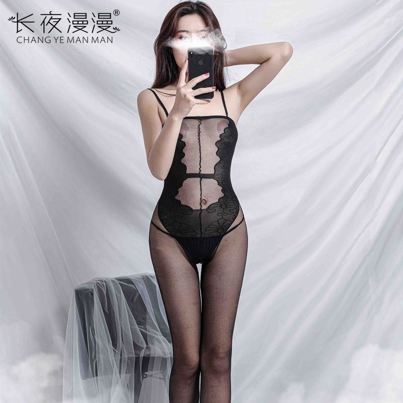 长夜漫漫情趣内衣女式优雅诱惑情趣连体衣开裆连身袜丝袜外贸8618 黑色 精装(80-130斤)