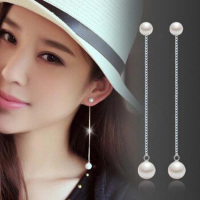镀925银耳饰品耳钉气质女 时尚耳环耳线流苏长款珍珠耳送女朋友七夕情人节礼物