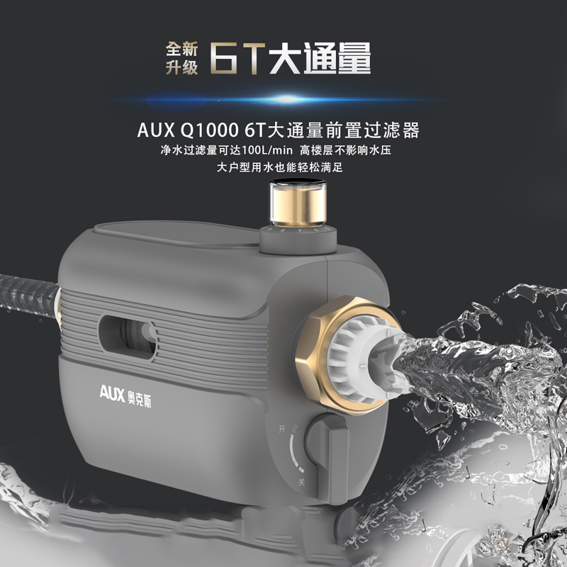 奥克斯Q90横款前置过滤器反冲洗免拆家用6T/h自来水全屋大流量中央净水器滤网管道滤水器(不包含安装)