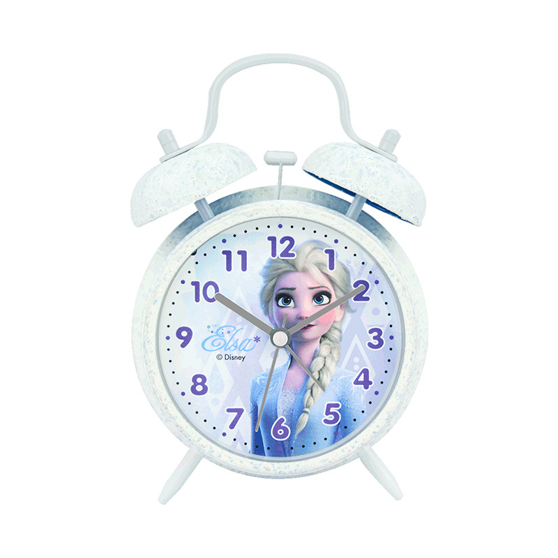 迪士尼(DISNEY)冰雪奇缘艾莎公主闹钟儿童创意静音小闹钟夜光卡通学生女床头钟女孩静音可爱女童石英打铃懒人闹钟