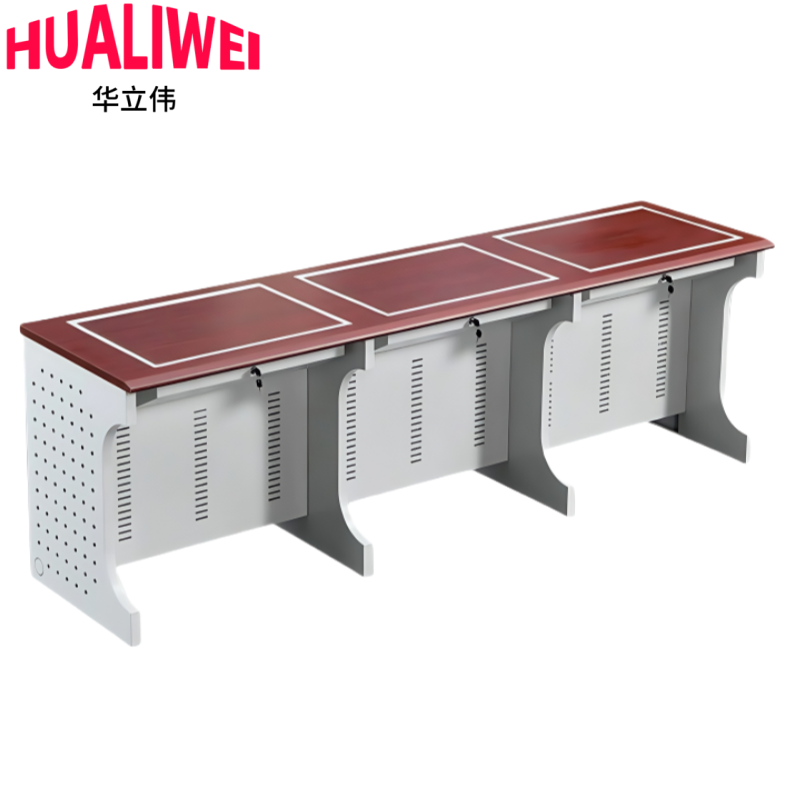 华立伟翻转电脑桌三人位张高清大图