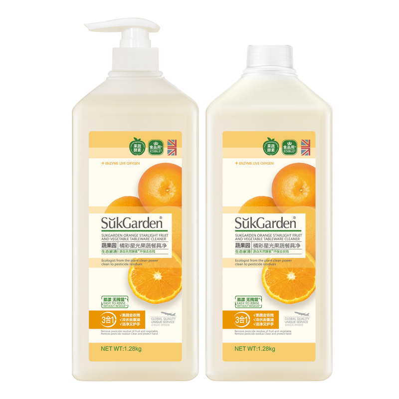 蔬果园橘采星光果蔬餐具净1280g2瓶视频