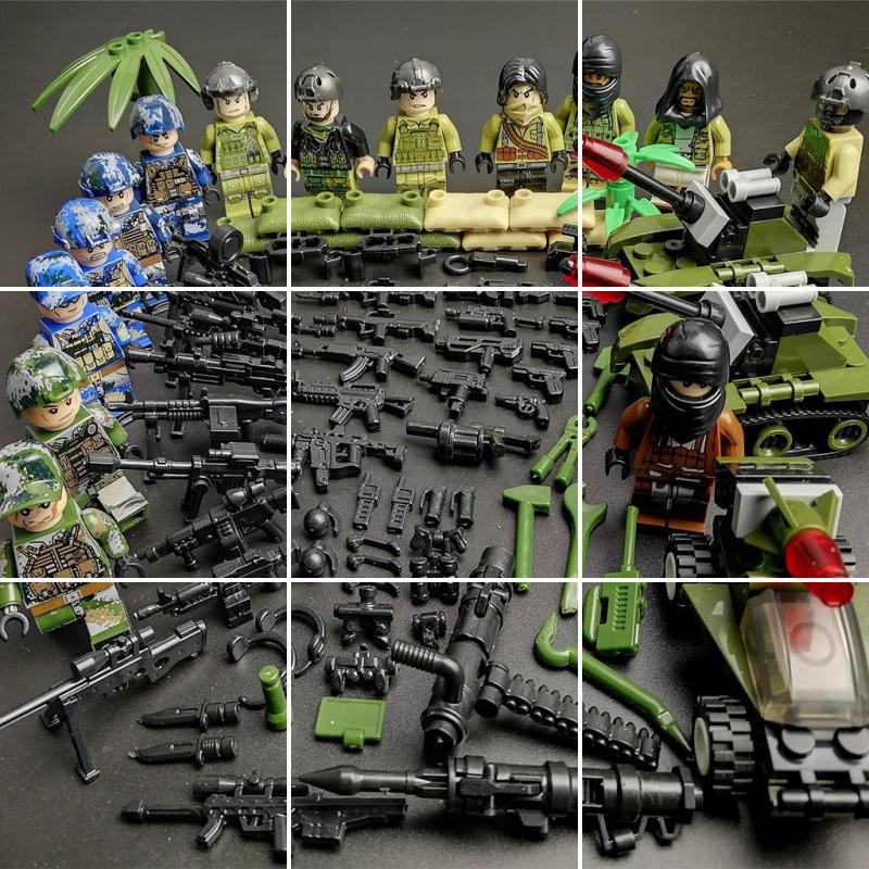 兼容樂高军事组装武器拼装男孩子玩具积木6-7-8-9-10岁手抢 花色海陆空18人高清大图