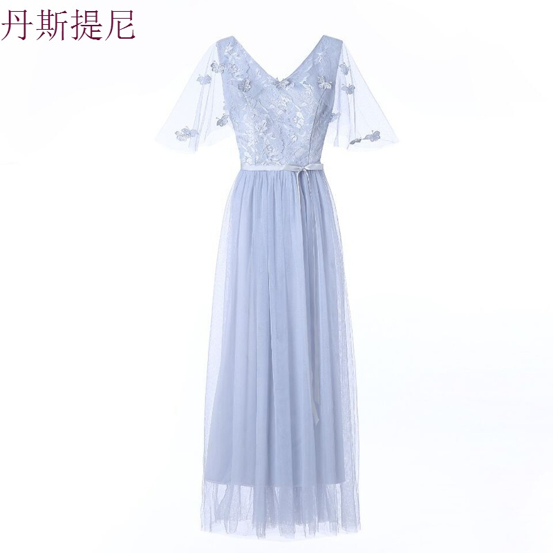 伴娘服长款2018韩版秋冬姐妹裙伴娘团礼服灰色显瘦毕业晚礼服