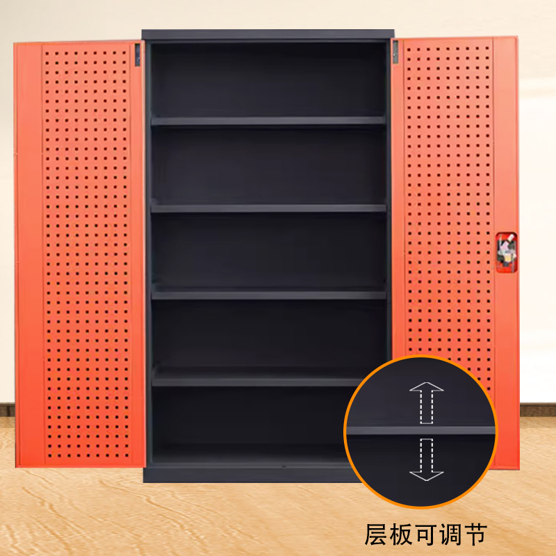正斌重型工具柜车间用加厚物件工具储物柜工厂铁皮柜汽修厂零件收纳柜橘色五层带挂板高清大图