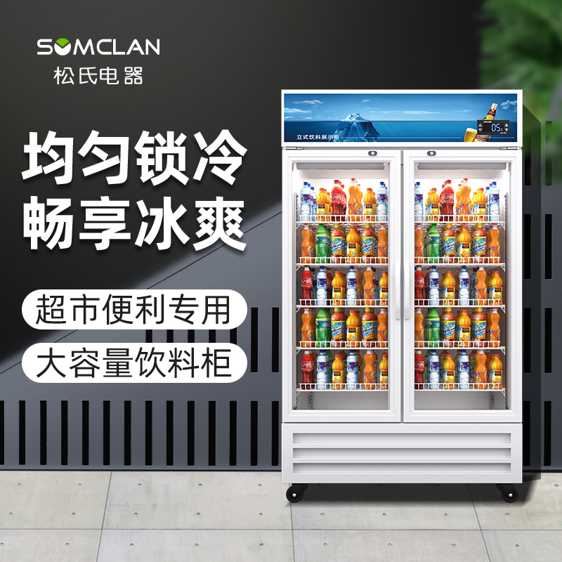 松氏冰箱商用饮料展示柜冷藏冰柜保鲜柜立式超市双开门冷藏柜啤酒柜680L直冷