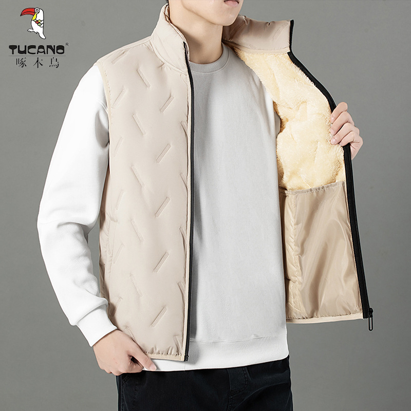 啄木鸟羊羔绒马甲男士秋冬新款加绒潮流立领坎肩百搭保暖马夹外套高清大图