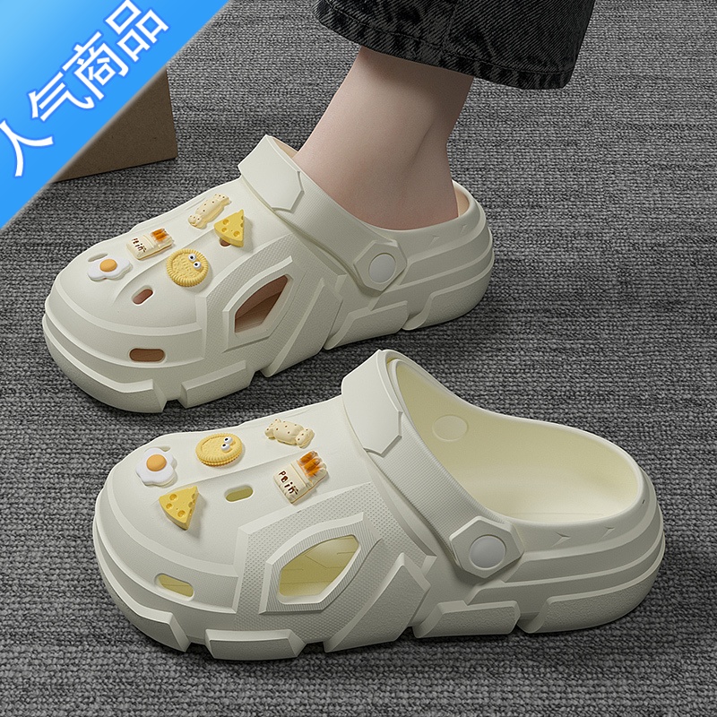 SUNTEK洞洞鞋女款夏季外穿2023新款防滑沙滩厚底踩屎感包头半拖凉鞋女士高清大图