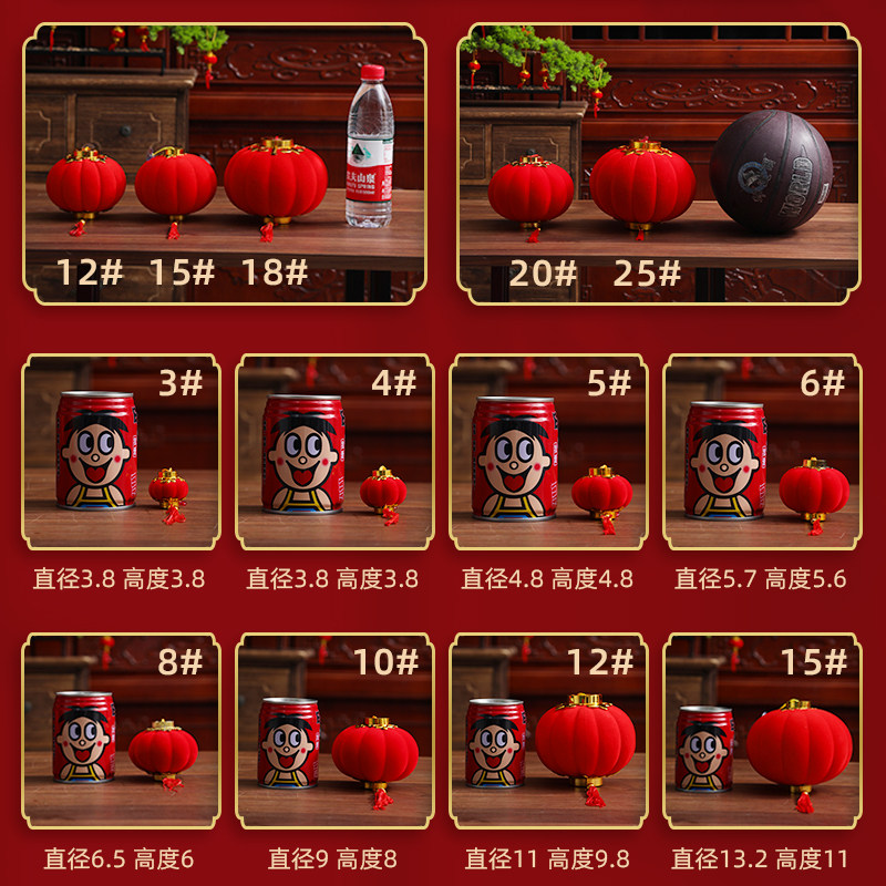 迷你植绒小红灯笼挂饰树上结婚院子乔迁新居2026新款新年挂件装饰-5#植绒小灯笼(25个装)高清大图