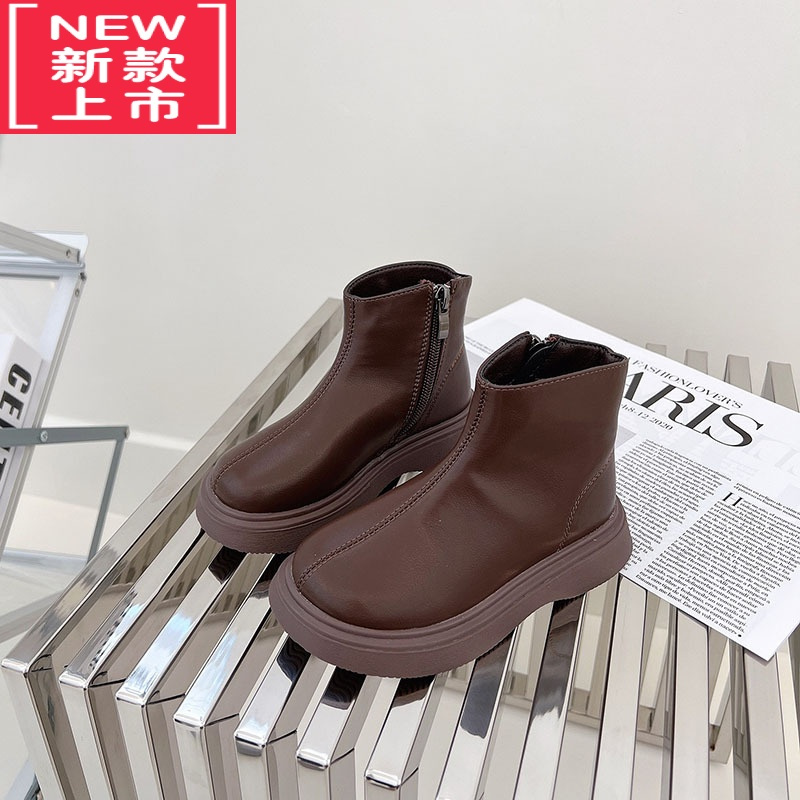 可莉允儿童靴子2022秋冬女童加绒靴宝宝单皮鞋公主鞋保暖马丁靴男童短靴