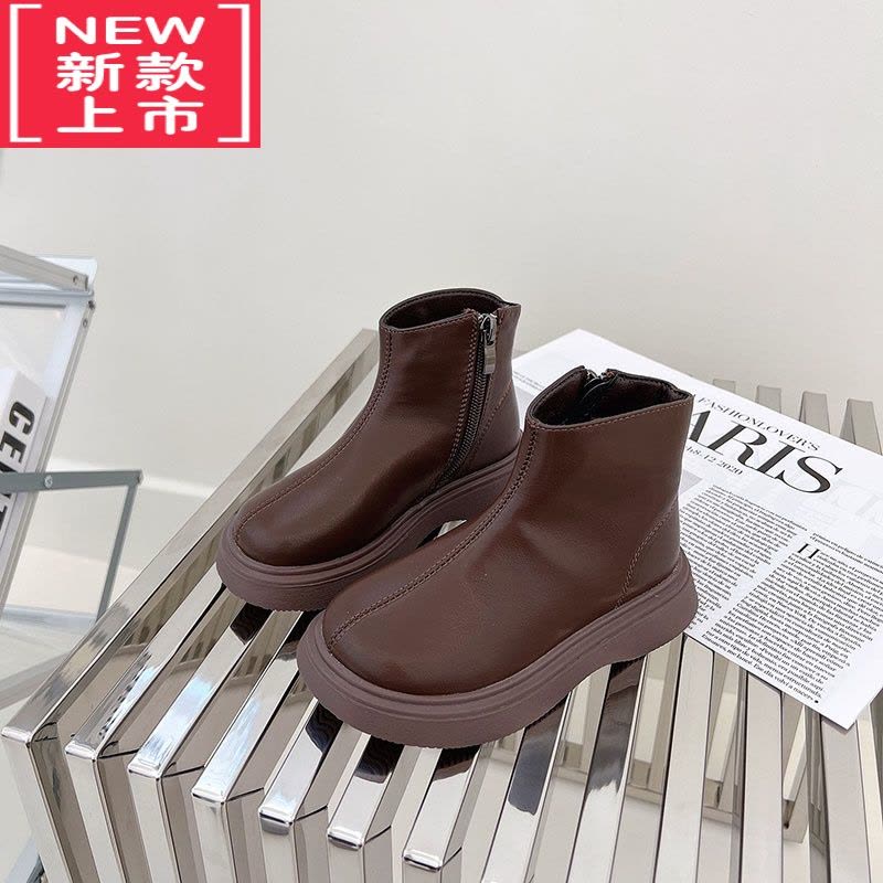 可莉允儿童靴子2022秋冬女童加绒靴宝宝单皮鞋公主鞋保暖马丁靴男童短靴图片