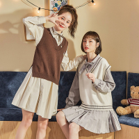 [2.5折价73元]唐狮春新款女背心马甲衬衫裙学院风小个子洋气减龄学生(此链接不是马甲和裙子分开拍