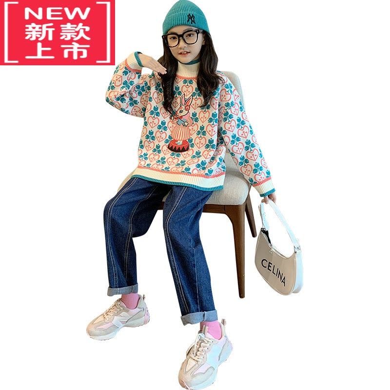 可莉允女大童秋冬款加绒加厚毛衣洋气半高领2022新款冬季儿童针织打底衫图片