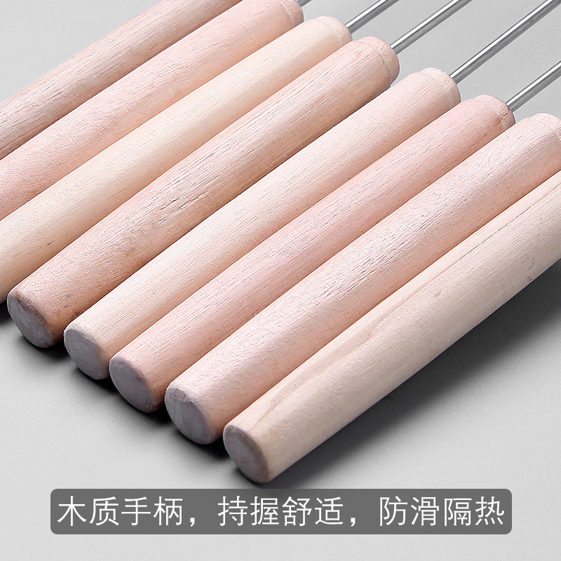塔夫曼 木柄不锈钢烤针烧烤签子圆签配件烤肉工具烤串烧烤针12只装