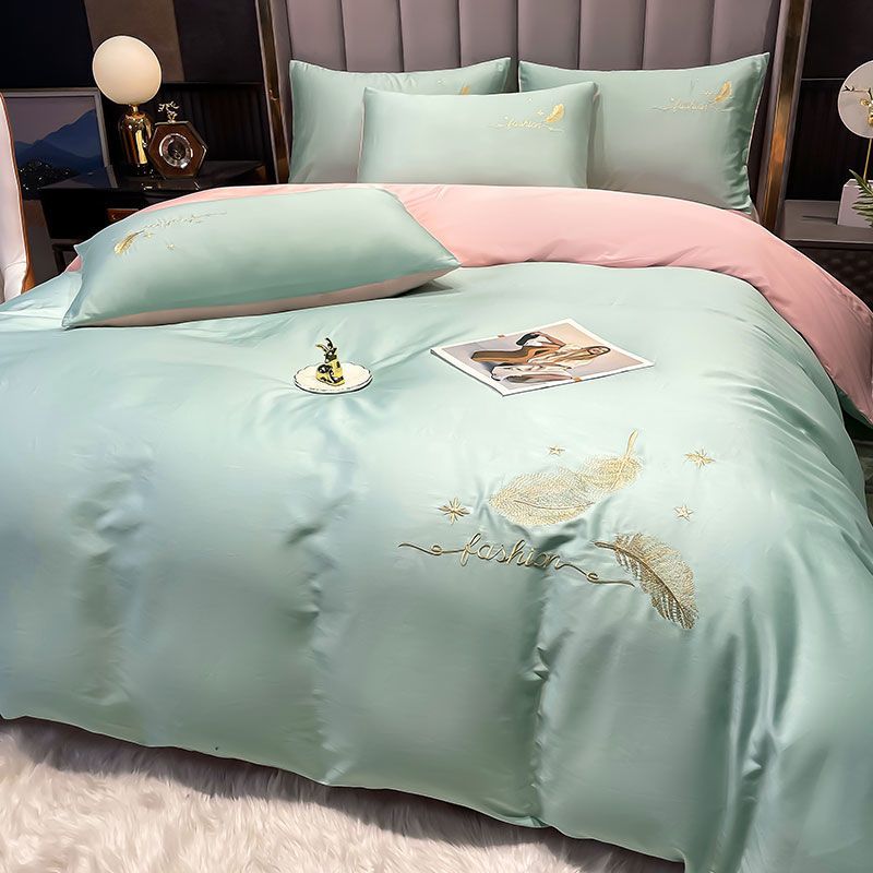 刺绣四件套简约ins床单被套三件套床上用品宿舍床笠