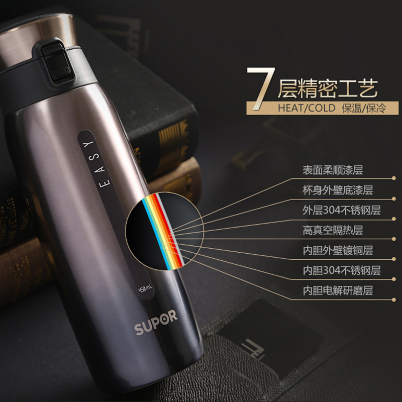 苏泊尔(SUPOR)星空保温杯KC45BH1 304不锈钢一键开合商办学生外出场合 简洁时尚大方水杯450ml 星空黑高清大图