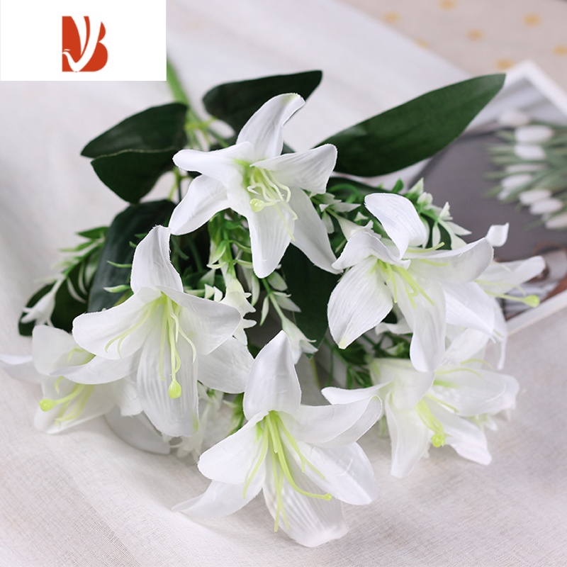 三维工匠仿真小百合花装饰品摆件客厅装饰假花塑料花单支花束插花花瓶