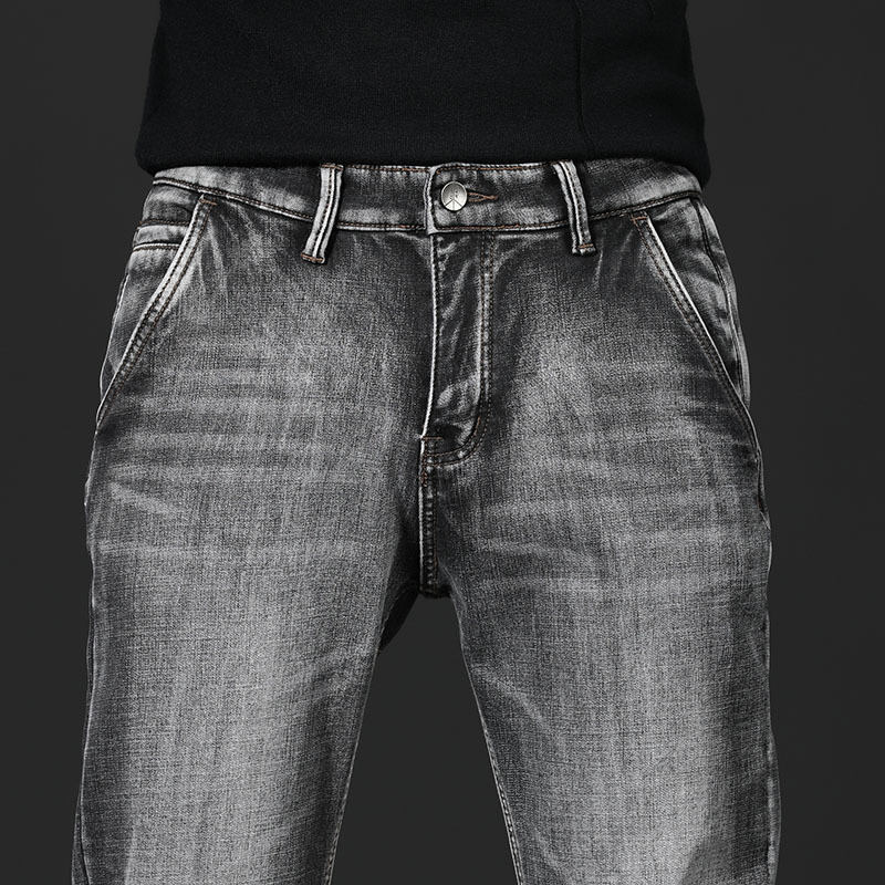 new lake秋季烟灰色牛仔裤男士直筒宽松高端大码弹力斜口袋秋冬款百搭