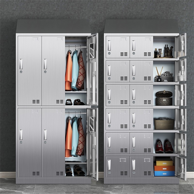 鑫环境 6门304不锈钢斜顶更衣柜员工储物柜无尘净化车间食品厂多门衣柜高清大图