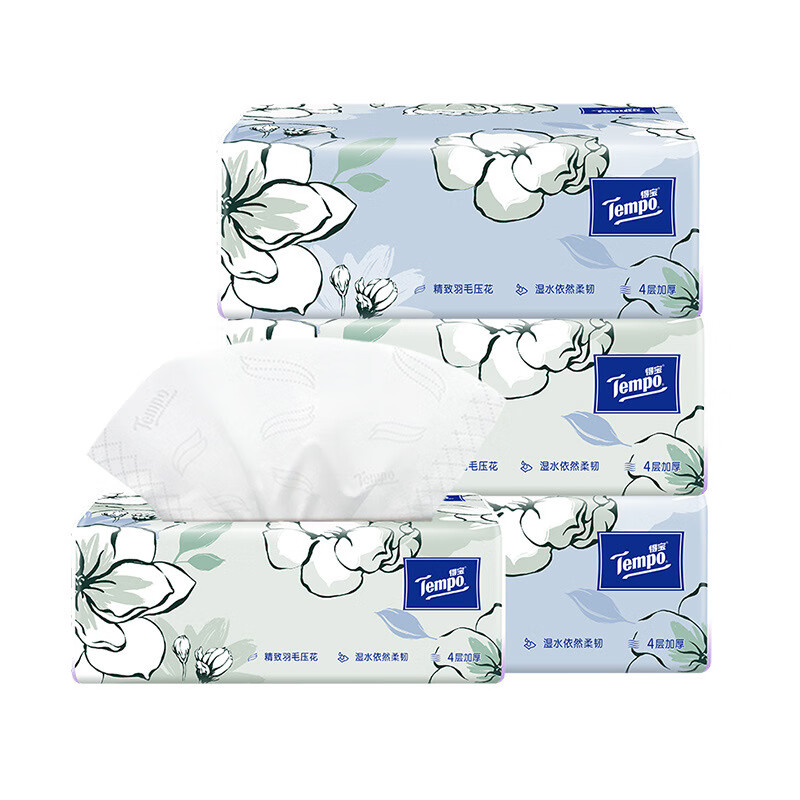 得宝Tempo 茉莉花味抽纸面巾纸 T2281-A茉莉花味4层x90抽x4包