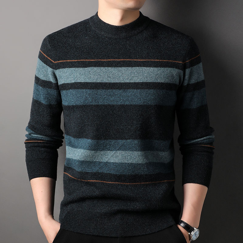 山羊绒冬装新款中青年毛衣男圆领羊绒衫男士休闲加厚羊毛衣打底衫针织