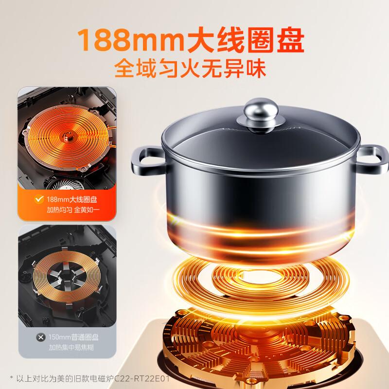 美的(Midea)电磁炉家用多功能2200W双测温变频恒温智能电磁灶火锅炉玻璃面板4D防水22RB11高清大图