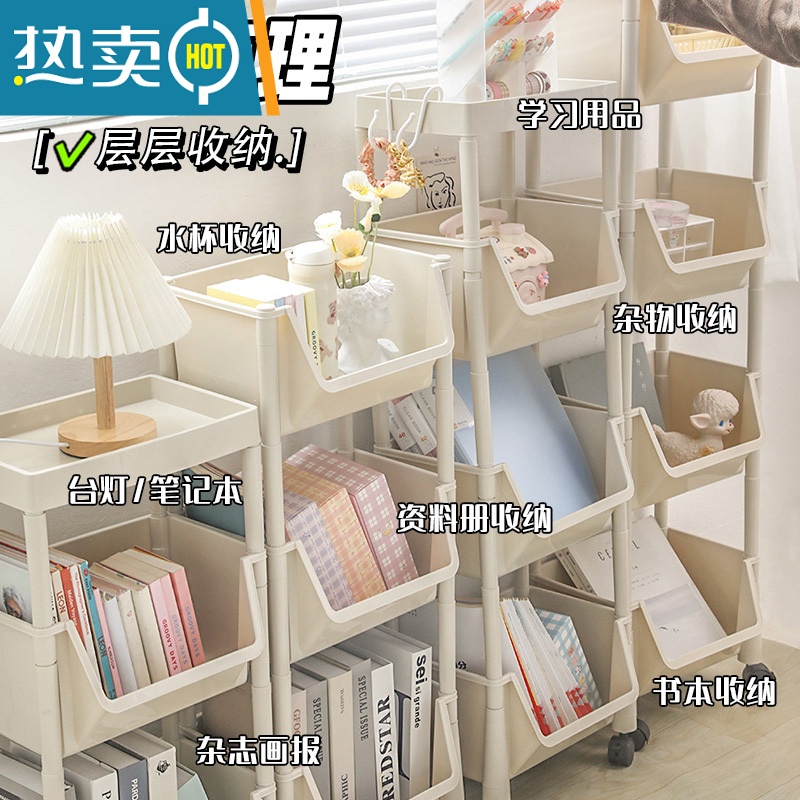 敬平书架书柜可移动书桌下小推车架子床边桌旁儿童小型落地收纳置物架高清大图