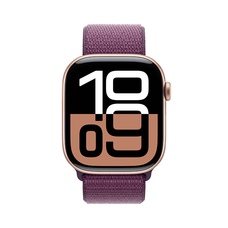 Apple/苹果 Watch Series 10智能手表蜂窝款42毫米玫瑰金色铝金属表壳梅子色回环式运动表带MWXT3C