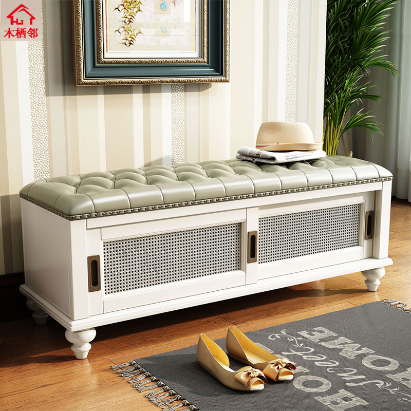 口换鞋凳可坐收纳凳鞋柜多功能厅进美式实木穿鞋凳柜高清大图
