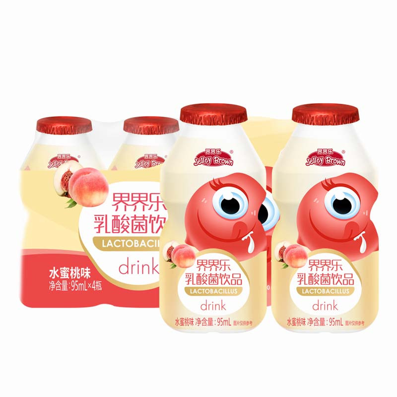JelleyBrown/界界乐 儿童乳酸菌饮料水蜜桃味95ml*4瓶