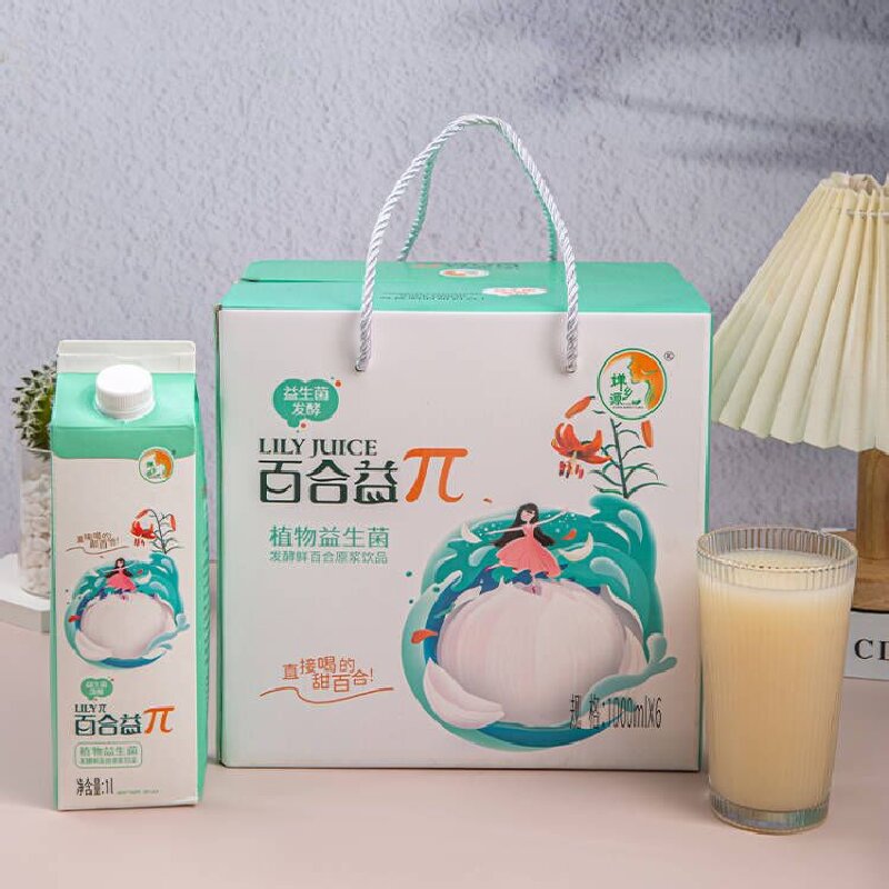甘肃特产婵乡源兰州百合益生菌发酵鲜百合益π乳植物饮料1000ml*6高清大图