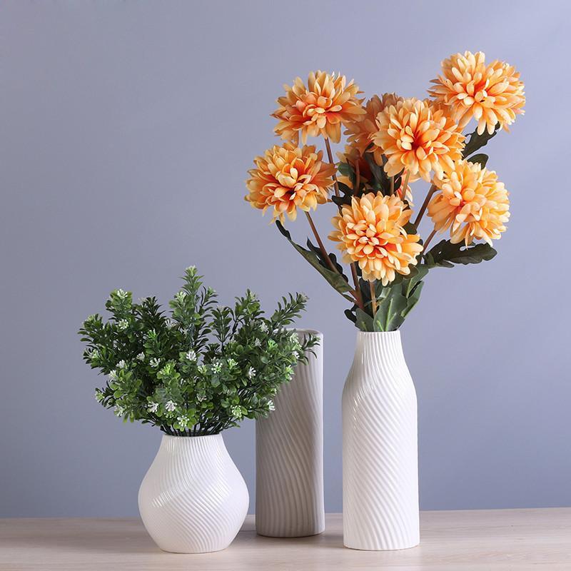 花艺套装陶瓷花瓶仿真花现代摆件创意客厅插花家居装饰品忆光橘黄色
