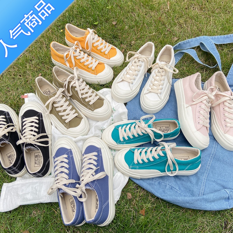 SUNTEK山本风粉色帆布鞋女春夏学生百搭日系chic港风ulzzang平底小白鞋高清大图