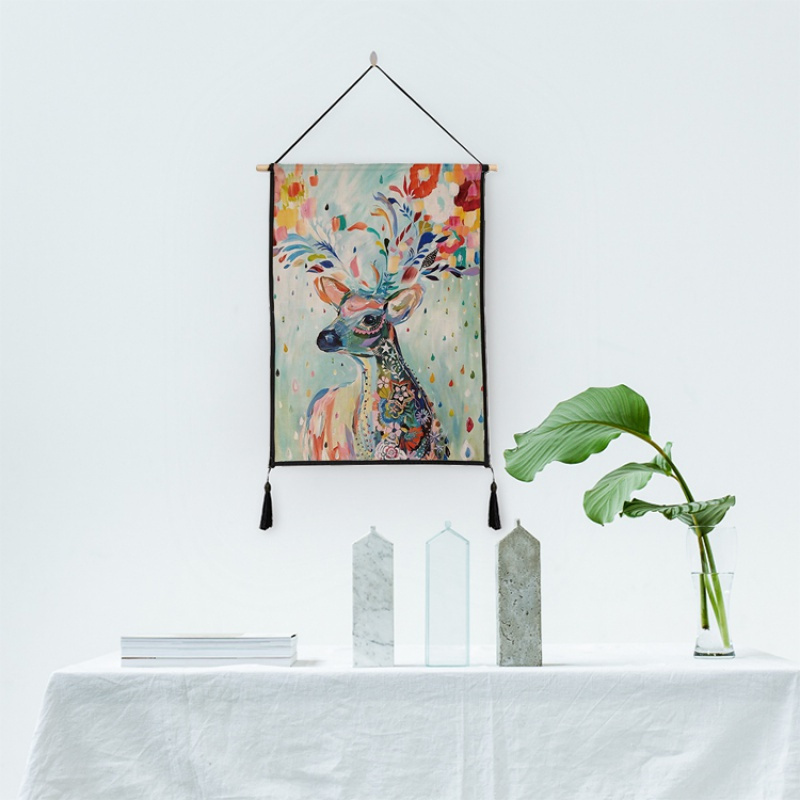 美帮汇北欧风 鹿系列挂画挂毯壁挂 客厅走廊房间装饰画高清大图