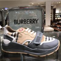 博柏利(BURBERRY)复古格纹拼接运动鞋男圆头系带魔术贴休闲跑步鞋