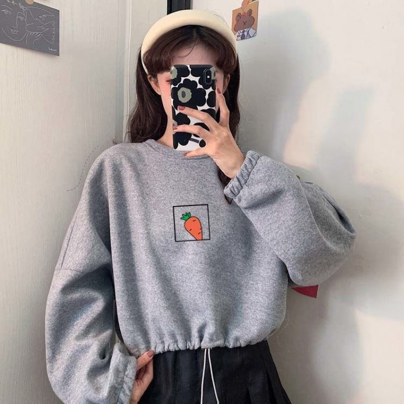 短款薄款抽绳卫衣女潮ins秋季韩版宽松学生百搭外套长袖上衣多艺猫