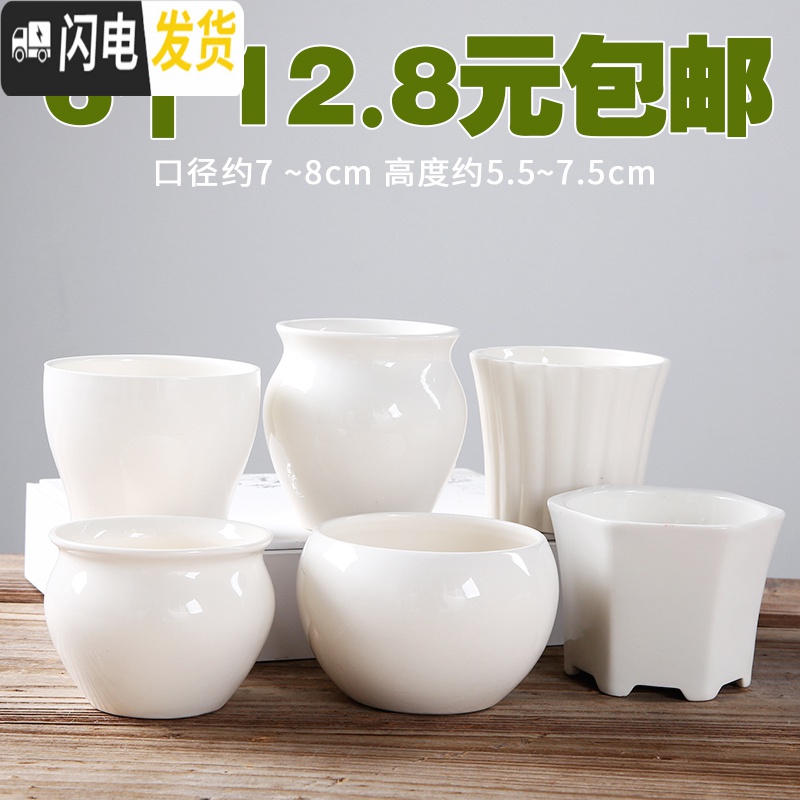 三维工匠花盆陶瓷大号肉肉塑料紫砂绿萝多肉植物多肉花盆 浅蓝彩手绘花盆带碟6件套 中等花盆容器高清大图