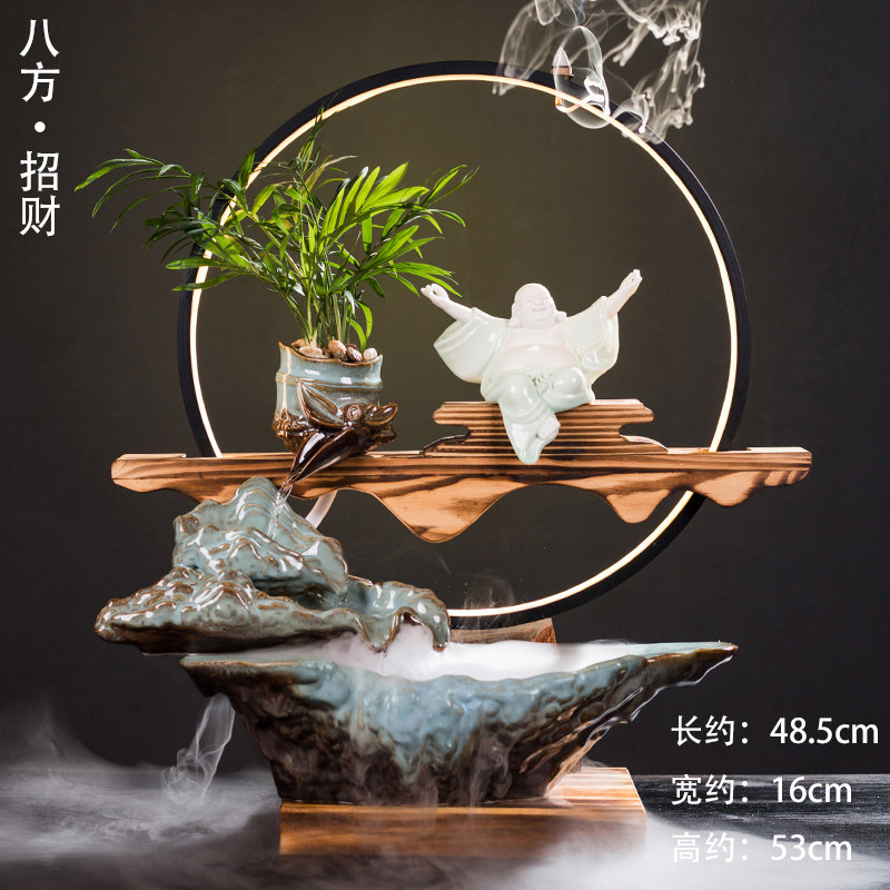 开业礼品家居客厅流水喷泉玄关陶瓷办公室桌面创意摆件 三维工匠 八方(绿植和)高清大图