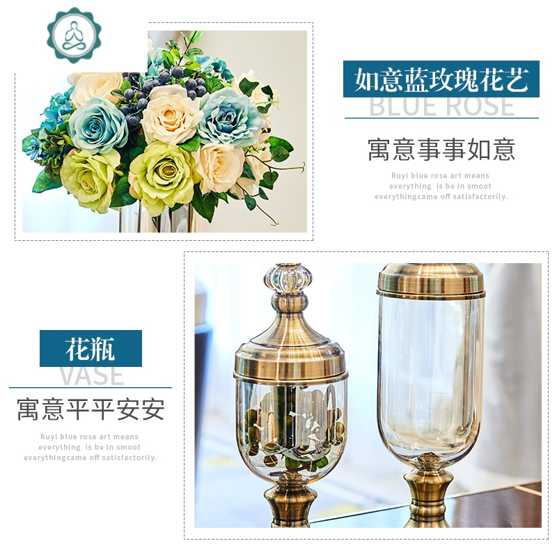 欧式玫瑰干花花束仿真假花玄关装饰花瓶摆件客厅装饰花