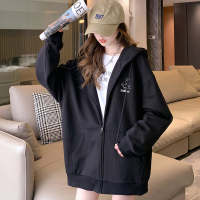 唐狮2022卫衣外套女春秋款休闲加绒上衣女士短外套秋装ins潮_04 L 黑色1