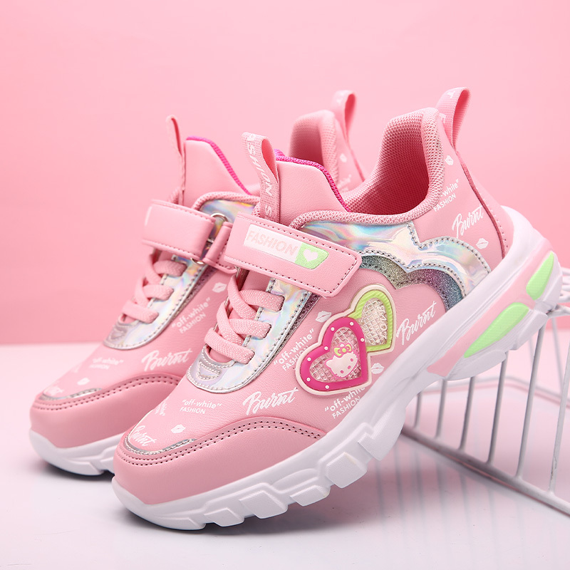 企顺意童鞋女秋季皮面单鞋透气防水儿童运动鞋女防滑透气卡通小女孩