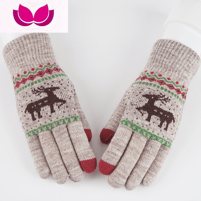 七斓毛线手套女冬季韩版可爱加绒加厚保暖触屏针织手套学生骑车秋冬天