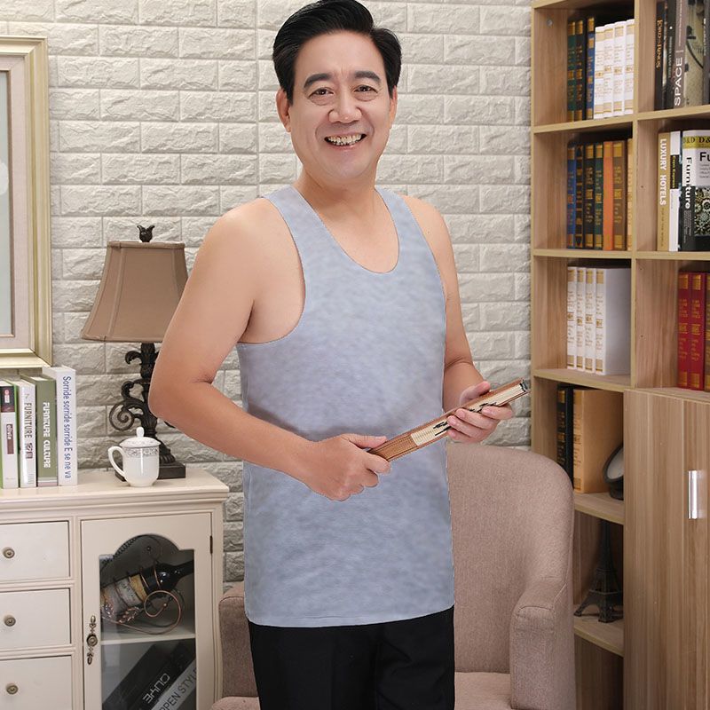 菊花牌男士全纯棉跨栏背心中老年宽松打底内衣老头衫短袖圆领汗衫