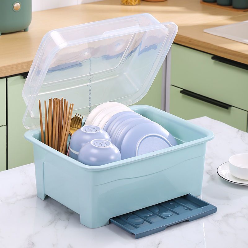 厨房碗筷收纳盒大号塑料碗柜带盖抽屉式沥水碗架厨房置物架装碗箱北欧