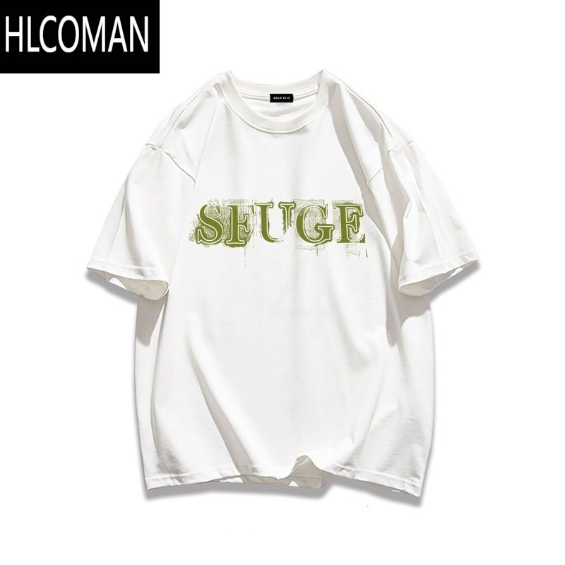 hlcoman美式复古街头vintage花朵印花短袖t恤男女夏oversize潮牌上衣
