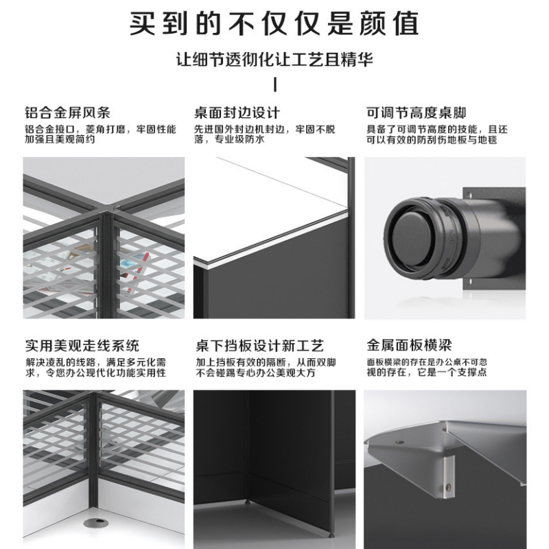 凡礼格职员办公屏风桌含主机托100*75*95cm套高清大图