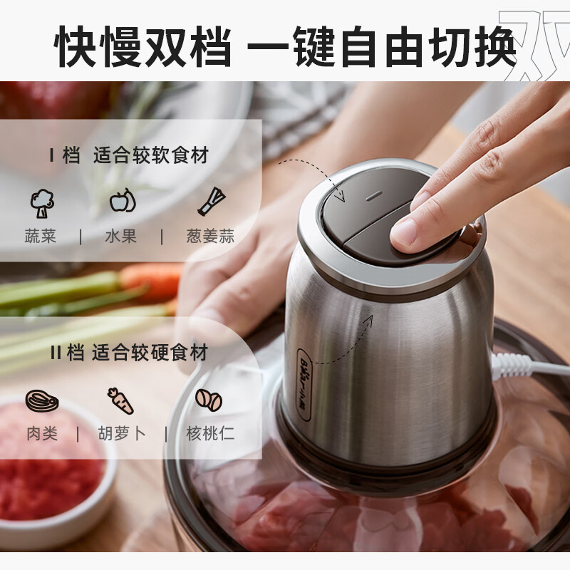 小熊(bear)家用绞肉机 电动多功能料理搅拌打肉饺子肉馅蒜蓉机不锈钢 QSJ-C04V3 2.5升 不锈钢色 / 台高清大图