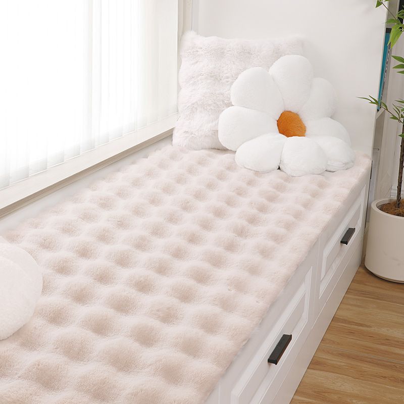 2024新款飘窗毯仿兔毛地毯奶油风四季通用客厅阳台垫子榻榻米坐垫 兔毛泡泡-米白色 100x200cm【床边通用】【不掉毛】