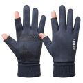 南极人加绒手套男女秋冬季保暖加绒跑步运动触屏防风户外骑行 藏蓝色男士露二指