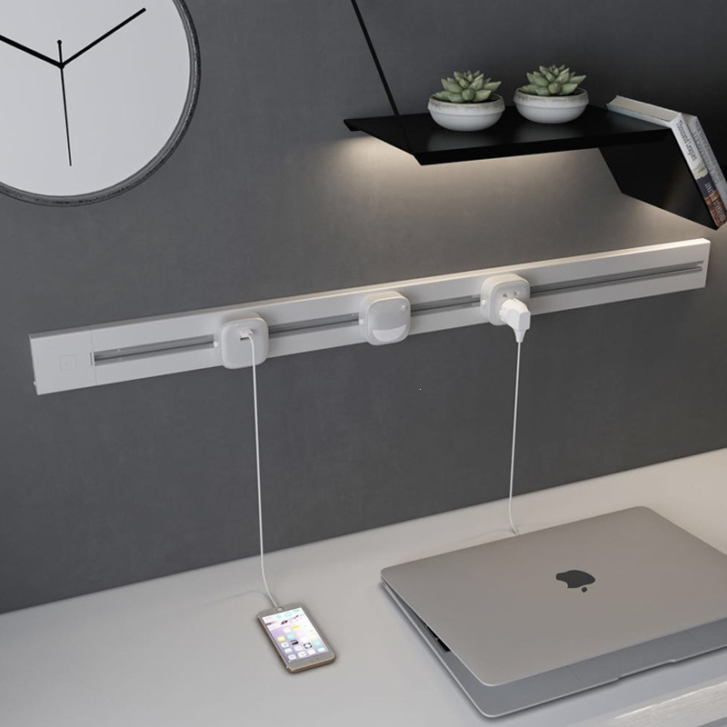 明装可移动电力轨道滑动插座回固厨房无线排插接线板家用壁挂式拖板